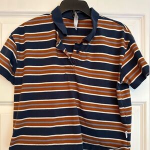 RVCA Navy and Orange Striped Polo Shirt